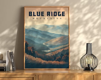 Blue Ridge Mountains Travel Poster: Vintage Style Art Print
