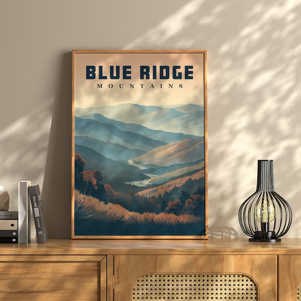 Blue Ridge Mountains Travel Poster: Vintage Style Art Print