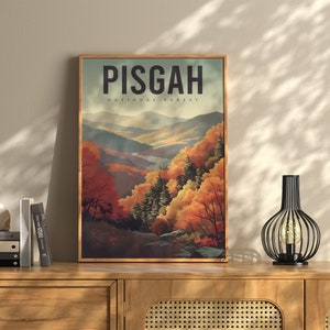 Póster de viaje del Bosque Nacional Pisgah en Carolina del Norte / Arte del Bosque Pisgah / Pósteres de viaje del Bosque Nacional / Decoración del hogar del Bosque Nacional Pisgah