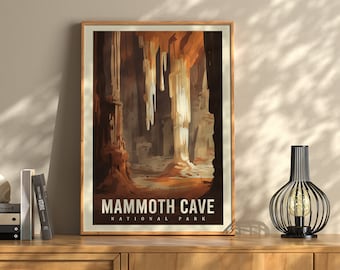 Mammoth Cave National Park Print, Vintage Kentucky Cave Poster, Subterranean Wall Art