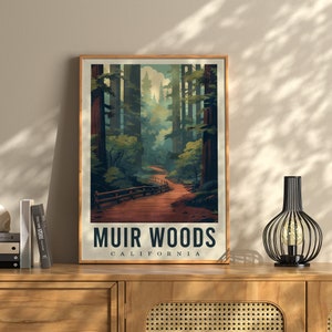 Muir Woods Print, California Redwood Travel Poster, National Monument Wall Art, Forest Decor, Hiker Gift