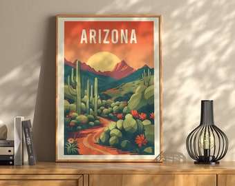Arizona Desert Poster, Saguaro Cactus Wall Art, Vintage Southwest Travel Print, Tucson Phoenix Decor, Desert Home Gift
