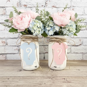 Gender Reveal Mason Jar Tags, Pink Blue Onesie Decor, Boy or Girl Baby Shower, DIY Centerpiece, Gender Reveal Party Supplies, Decoration afbeelding 1