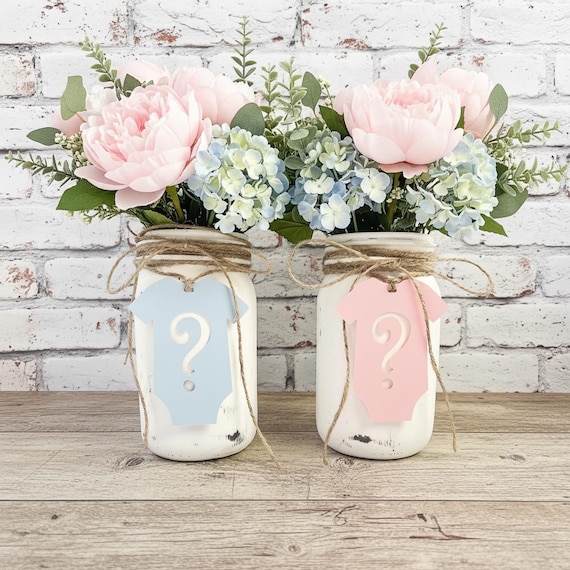 Gender Reveal Mason Jar Tags, Pink Blue Onesie Decor, Boy or Girl Baby Shower, DIY Centerpiece, Gender Reveal Party Supplies, Decoration