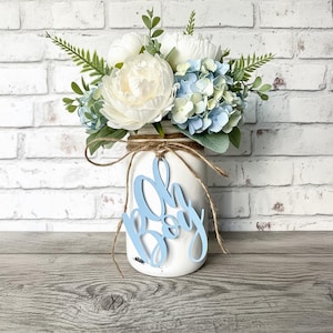 Oh Boy Script Baby Shower Mason Jar Tags: DIY Centerpiece Decoration
