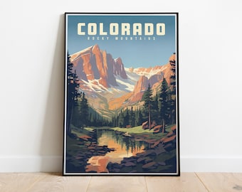 Colorado Rocky Mountains Vintage Travel Poster, National Park Wall Art