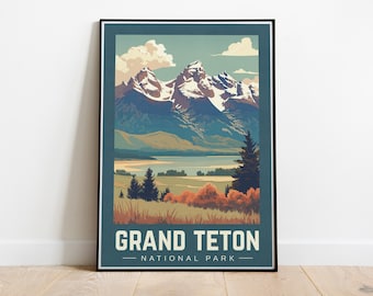 Grand Teton National Park Vintage Travel Poster Wyoming Wall Art