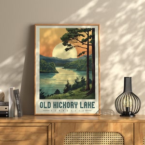 Póster de viaje antiguo del lago Old Hickory, Tennessee / Póster de viaje del lago Old Hickory / Decoración de pared de Tennessee / Arte de Tennessee / Lago TN