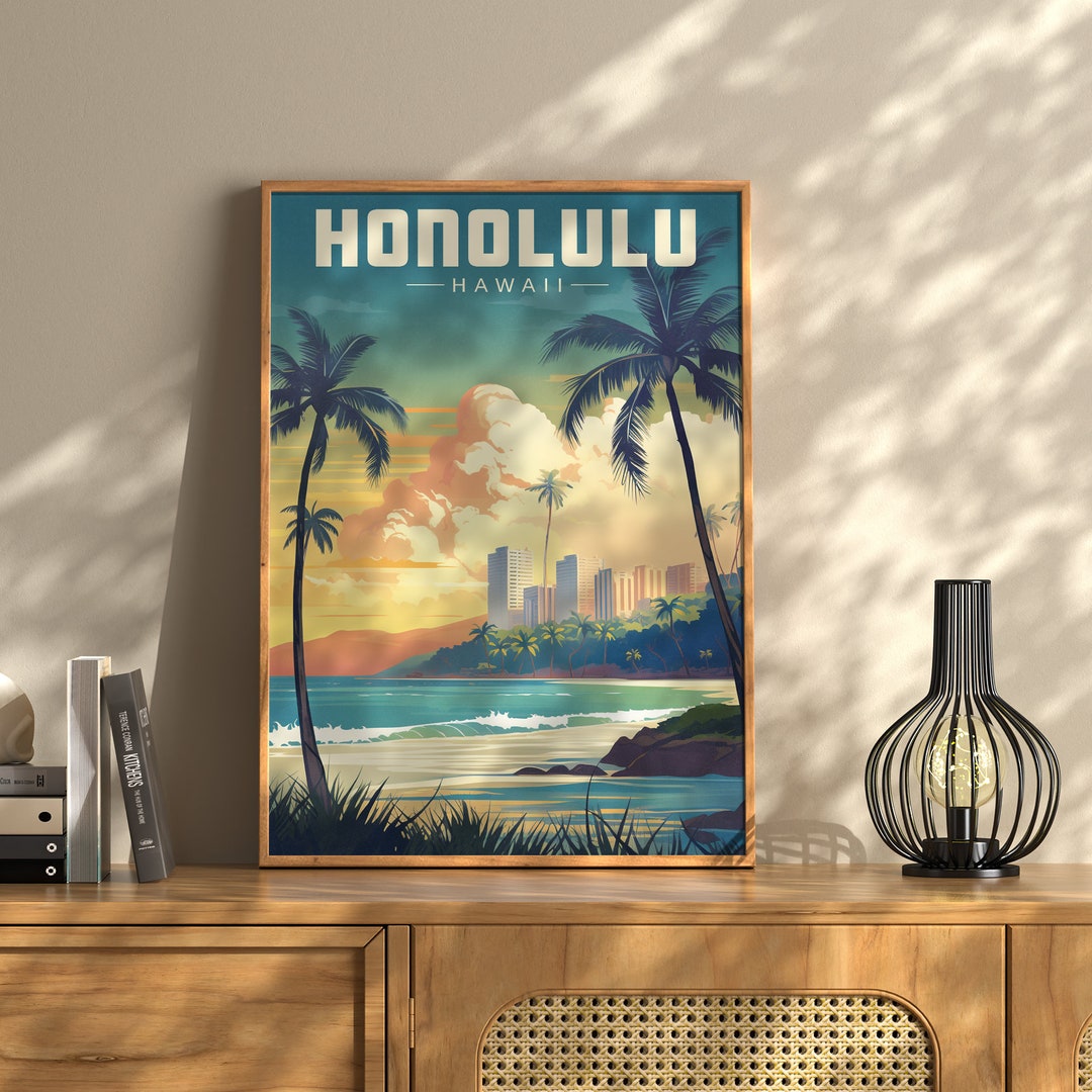 Hawaii Vintage Travel Poster Honolulu Poster Hawaii Travel Etsy