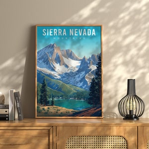 Sierra Nevada Mountains Vintage Travel Poster | Sierra Nevada Mountains Home Decor | California Wall Decor | Sierra Nevada Art |