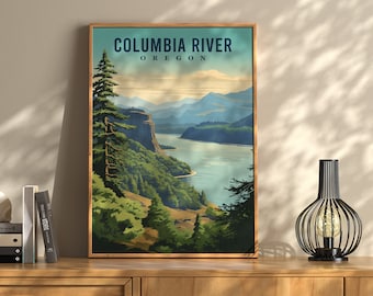 Columbia River Oregon Travel Poster: Pacific Northwest Wall Art