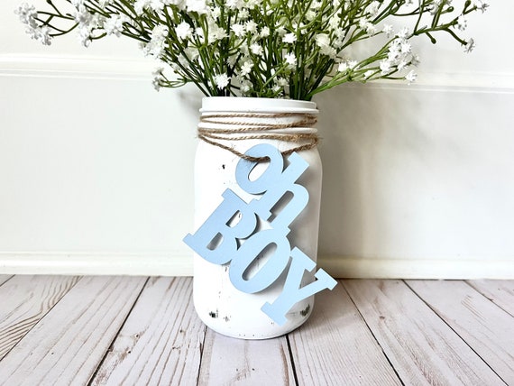 Oh Boy Baby Shower Mason Jar Tags: DIY Centerpiece Decor