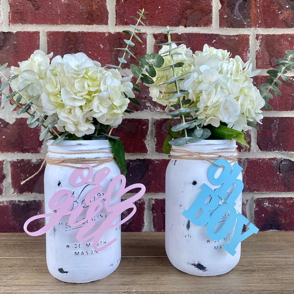 Oh Boy or Girl Gender Reveal Baby Shower Decorations | Mason Jar Tags | Gender Reveal Decorations | Gender Reveal Baby Shower Decorations