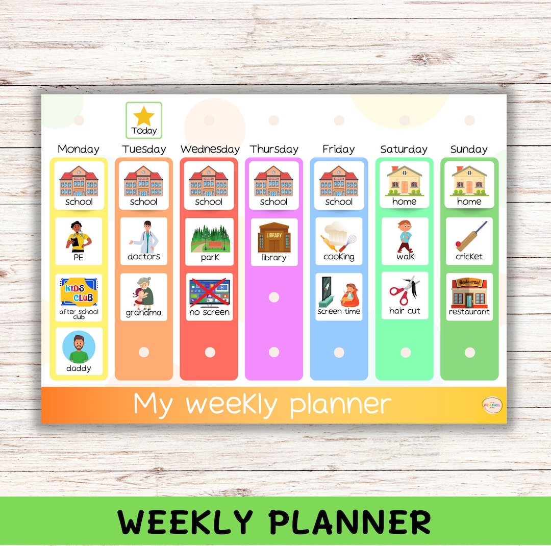 CHILDREN'S WEEKLY PLANNER // Visual Weekly Planner for Kids | Daily ...