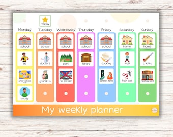 PLANIFICADOR SEMANAL INFANTIL // Planificador semanal visual para niños / Organizador de rutina diaria / Tablero de rutina Sen / Horario Now and Next