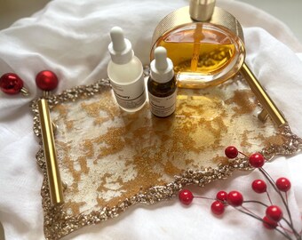 Gold Tray, Gold Decorative Tray, Perfume Tray, Gold Wedding Tray, Resin Tray, Jewellry Tray