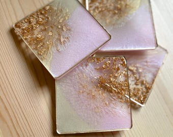Resin Coasters, Coaster Set, Pink Coasters, Champagne Coasters, Gold Coasters, Square Coasters
