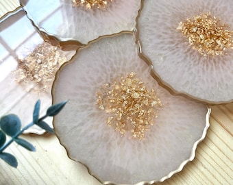 Coaster Set, White & Gold Coasters, Custom Coasters, Resin Coasters, Silver Coasters, Black Coasters, Green Coasters