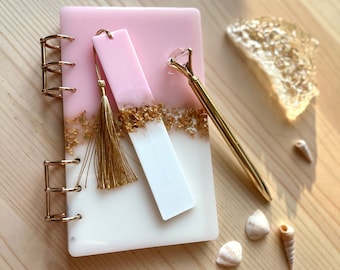 Notebook Gift Set, Personalized Gift Set with Pen, Resin Notebook, Custom Notebook, Pink Notebook