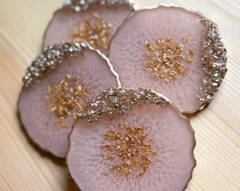 Resin Coasters, Coaster Set, Pink Coasters, Gold Coasters