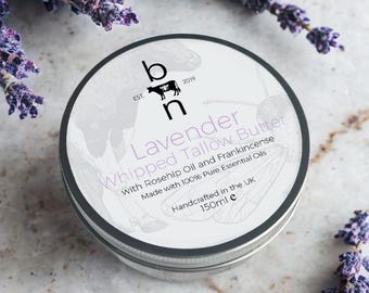 Lavender Whipped Tallow Face Butter: Natural Skincare with Rosehip & Frankincense