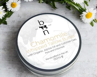 Unscented Chamomile Tallow Whipped Face Butter: Organic Jojoba & Oats
