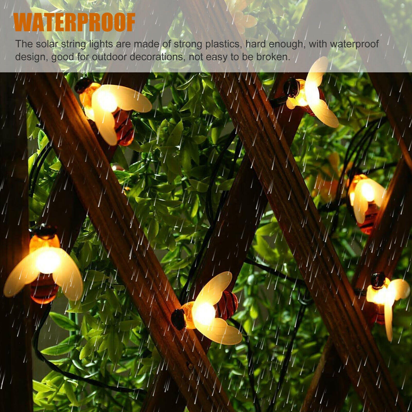 Solar Power Bee LED String Light Waterproof Garden Path Yard Decor Lamp Outdoor 