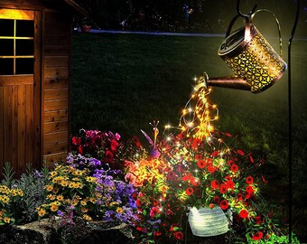 LED Solar Watering Can Lantern Stake Fairy Lights Waterproof Outdoor Law Pathway, Garden Flower Decorations