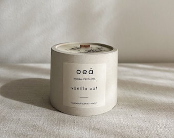 Duftkerze 'vanilla oat' aus Soja- und Rapswachs mit Holzdocht (klein)