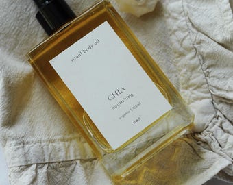 Aceite corporal ritual CHIA: aceite corporal para rituales sensuales diarios con chía y vainilla.