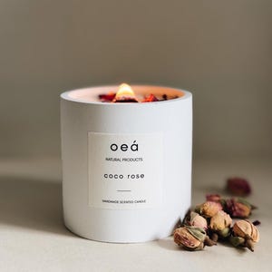 Scented candle 'coco rose' made from soy and rapeseed wax with wooden wick (240g)
