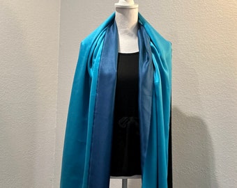 100% Pure silk Scarves ! Reversible Turquoise Blue Pure Silk Scarf, shawl, cape neck tie for Gifts, Travels