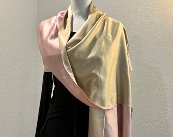 100% Pure Silk Scarves ! Reversible Champagne/Baby Pink Pure Silk Scarf, shawl, cape neck tie for Gifts, Travels