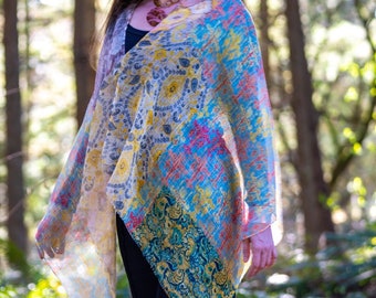 Colorful Linen poncho, Ladies evening shawl, Summer poncho, gift for her, boho top plus FREE In Style Shopping Bag - limited time only.