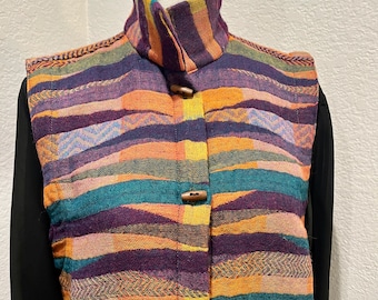 Handcrafted Reversible Imperial Vest Small Size BOILED MERINO WOOL with Pockets in Bright colors, Includes Complimentary Linen Storage Bag