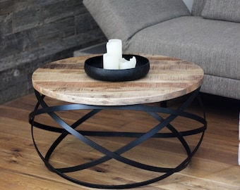 Table d'appoint industrielle en bois de manguier / table de salon / table basse