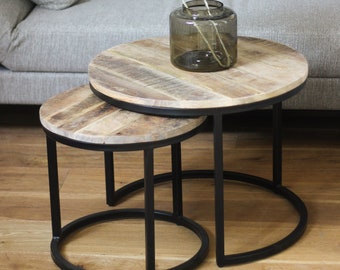 Table d'appoint industrielle en bois de manguier / table de salon / table basse