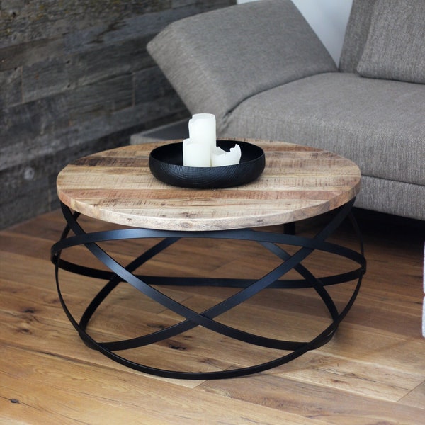 Table d'appoint industrielle en bois de manguier / table de salon / table basse