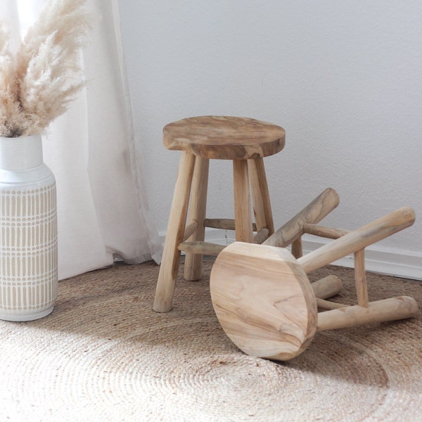 Tabouret en bois / tabouret / tabouret végétal / tabouret en teck / tabouret rond