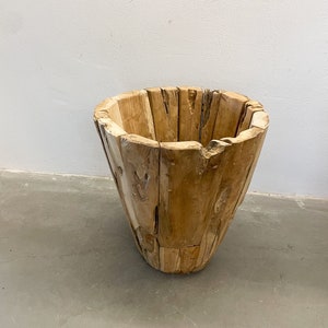 Teak plant pot unique / flower pot wood / solid wood tub / image 1