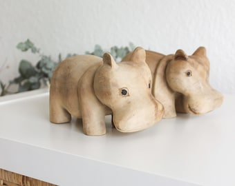 Hippopotame en bois / hippopotame en bois / hippopotame animal en bois