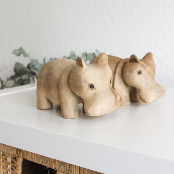 Holz Nilpferd / Holzfigur Hippo / Holztier Nilpferd