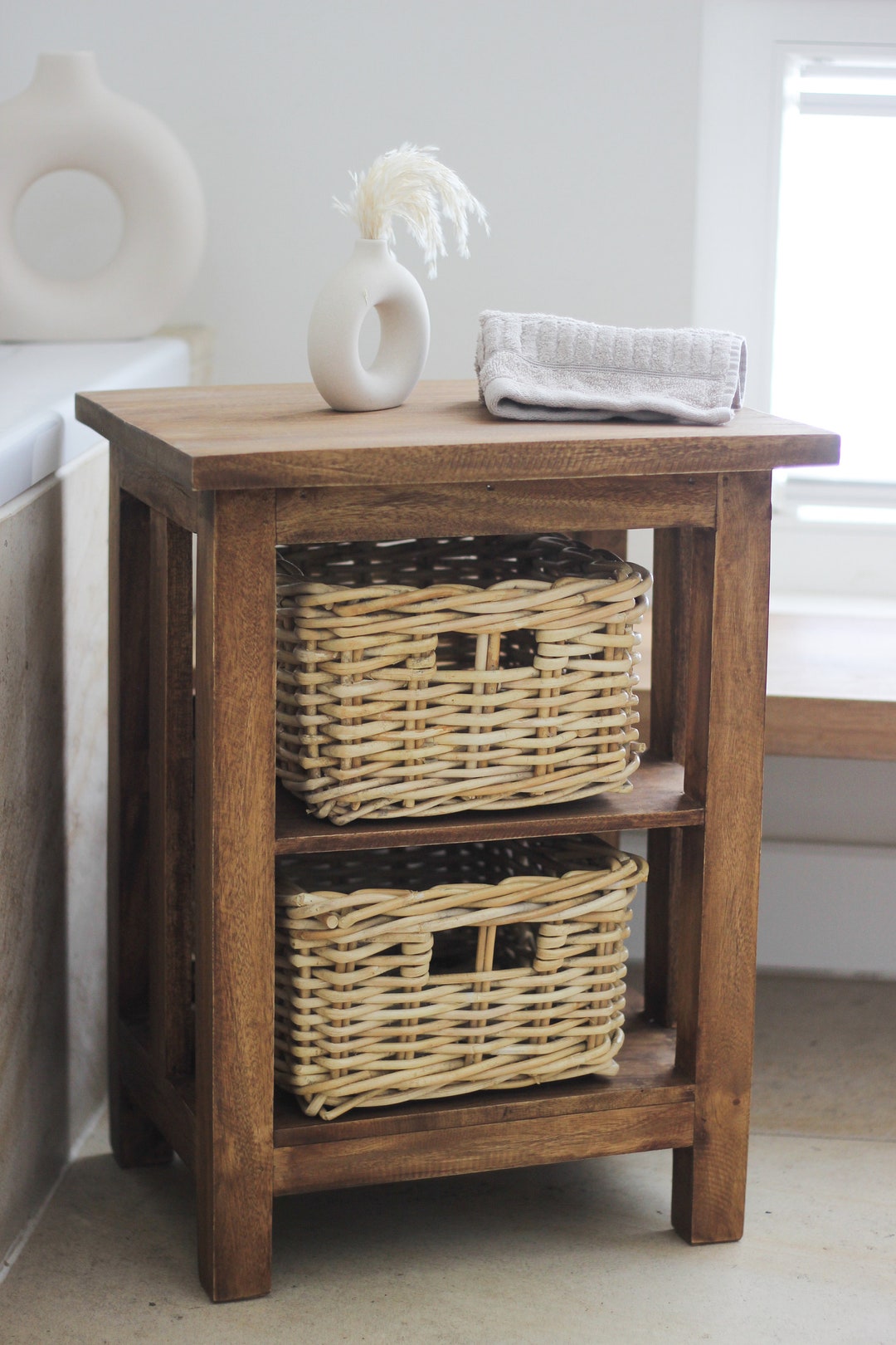 Rattan Side Table / Bathroom Cabinet / Side Table With Baskets - Etsy