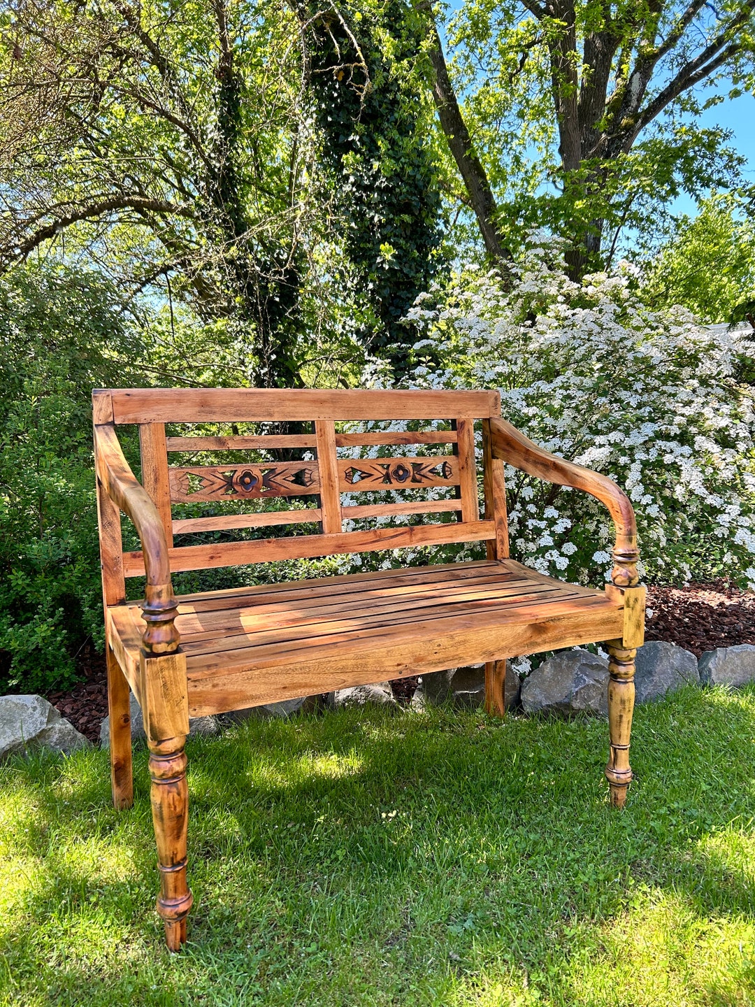 Garden Bench Mahogany Outdoor Furniture 2 Seater Bench Wood Etsy