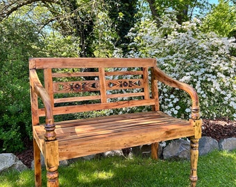 Gartenbank Mahagoni / Outdoor Möbel / 2 Sitzer Bank Holz