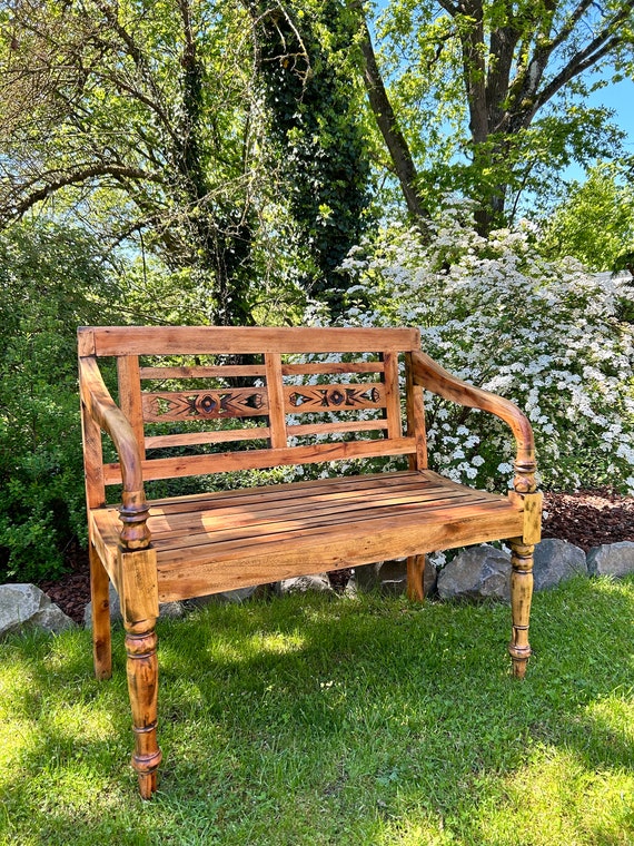 Garden Bench Mahogany Outdoor Furniture 2 Seater Bench Wood Etsy