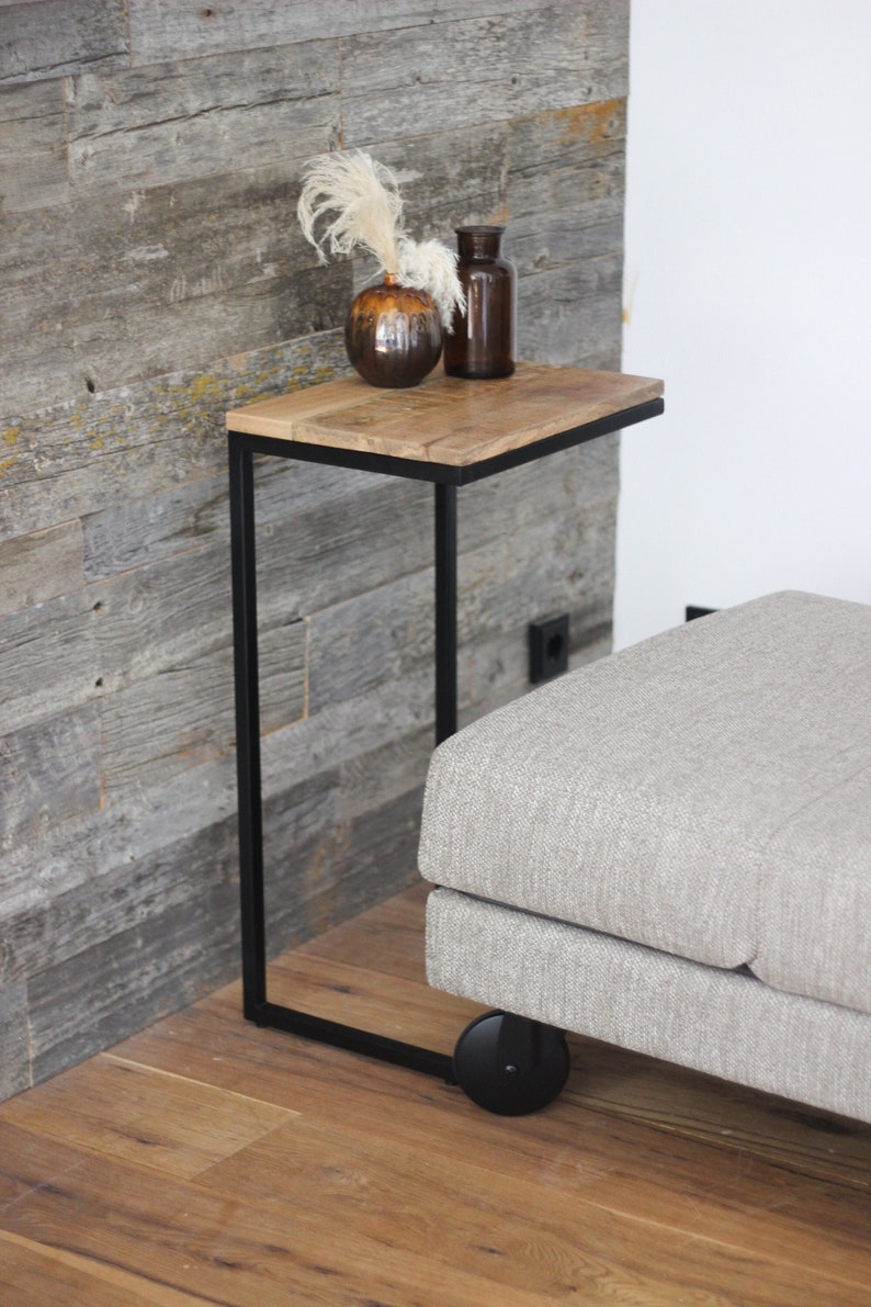 Industrial side table with storage space / couch shelf / laptop table image 1