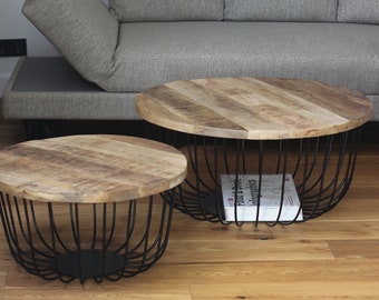 Table d'appoint industrielle en bois de manguier / table de salon / table basse