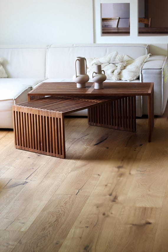 Wohnzimmertisch Lamellen / Couchtisch / Tischset 2-teilig/ Beistelltisch