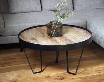 Table d'appoint industrielle en bois de manguier / table de salon / table basse